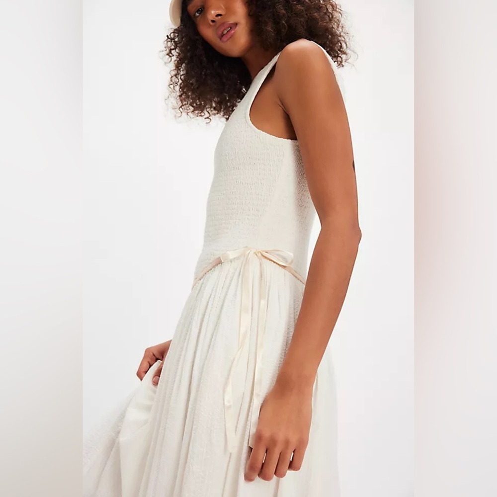 Free People Nightingale Seersucker Midi Dress. NWT. Ivory combo NWOT